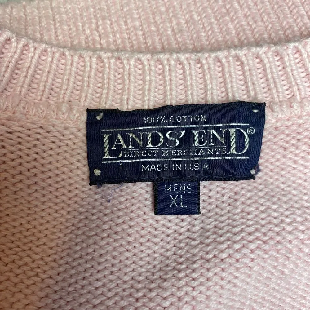 Vintage Lands’ End Sweater Vest Men XL Pink 100% Cotton Made in USA